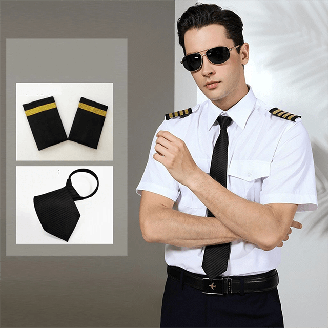 Recién llegados, uniformes de piloto de línea aérea blanca de manga corta para hombre, estilista de moda, ropa de trabajo negra ajustada