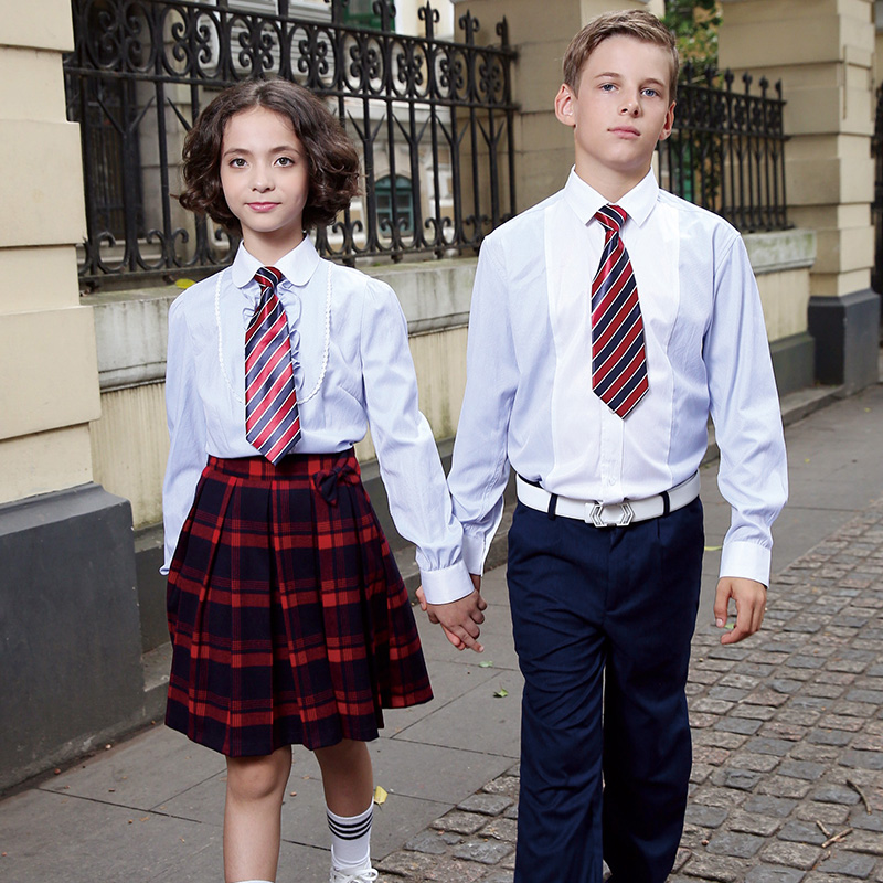 MOQ bajo 100% Algodón Camisa blanca de uniforme escolar para niña y niño
