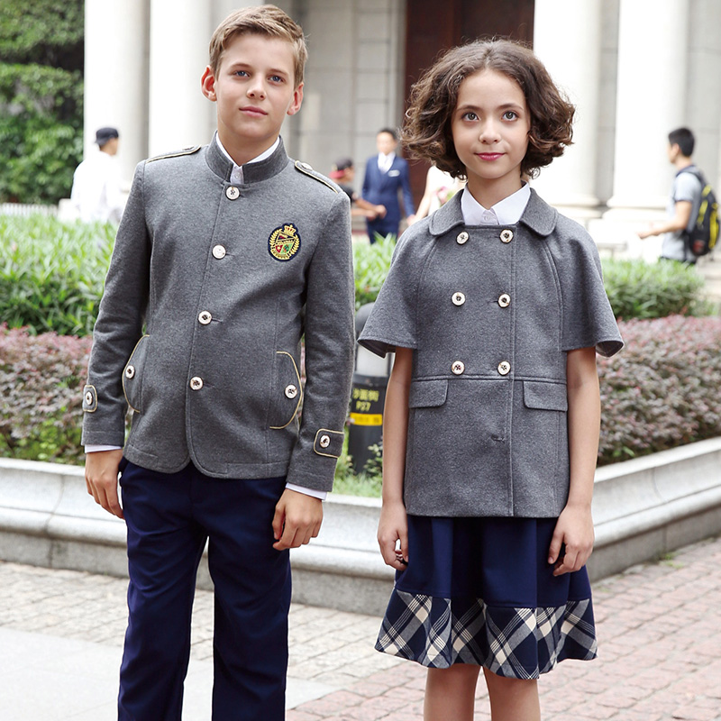Uniformes escolares de la chaqueta del muchacho del uniforme escolar de la capa gris de la ropa de la escuela de los niños japoneses del diseño del OEM
