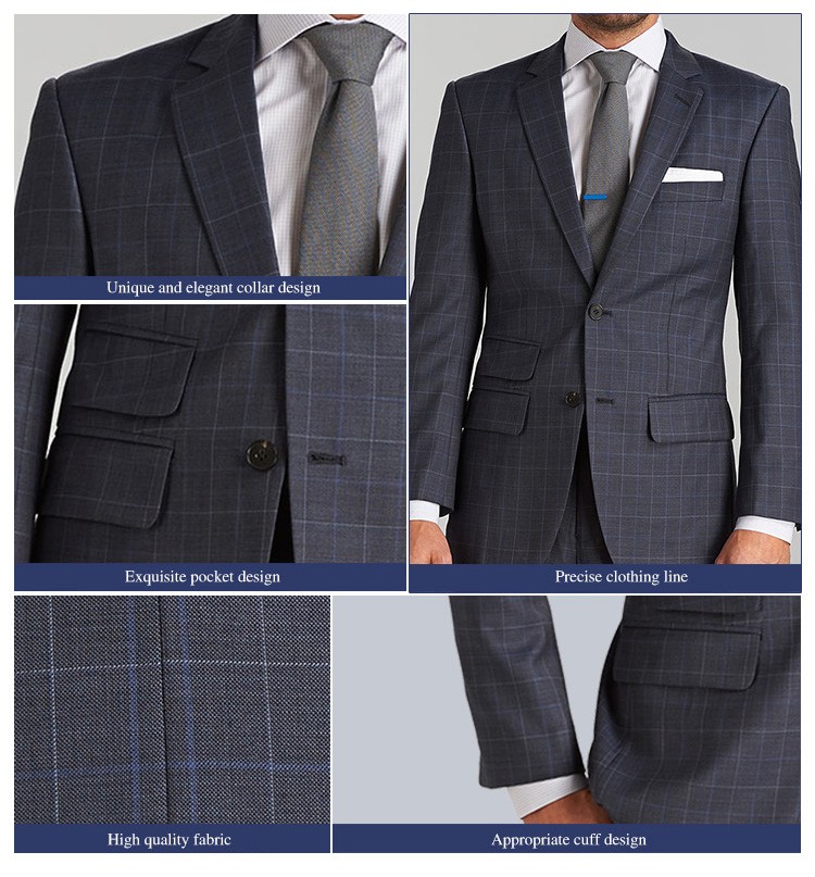 Trajes tejidos con cuello en V de tela escocesa gris oscuro para hombre de un solo pecho formales de oficina de diseño personalizado