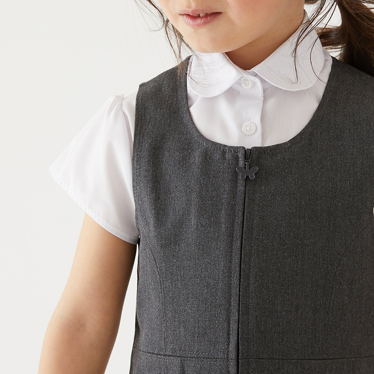 Diseño personalizado primavera tenue gris 2 piezas niñas vestido de cambio vestido de uniforme escolar