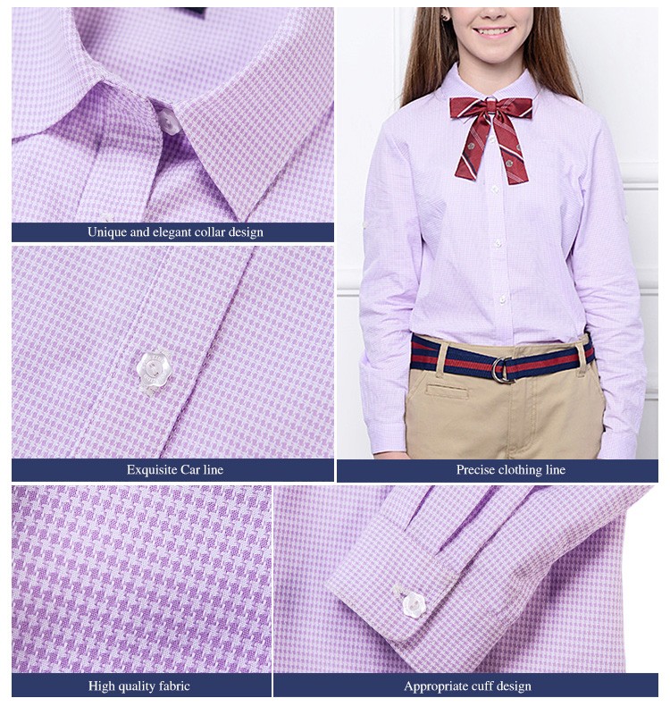 Camisa de cuello vuelto de manga larga para niñas de color sólido de diseño personalizado 100% algodón
