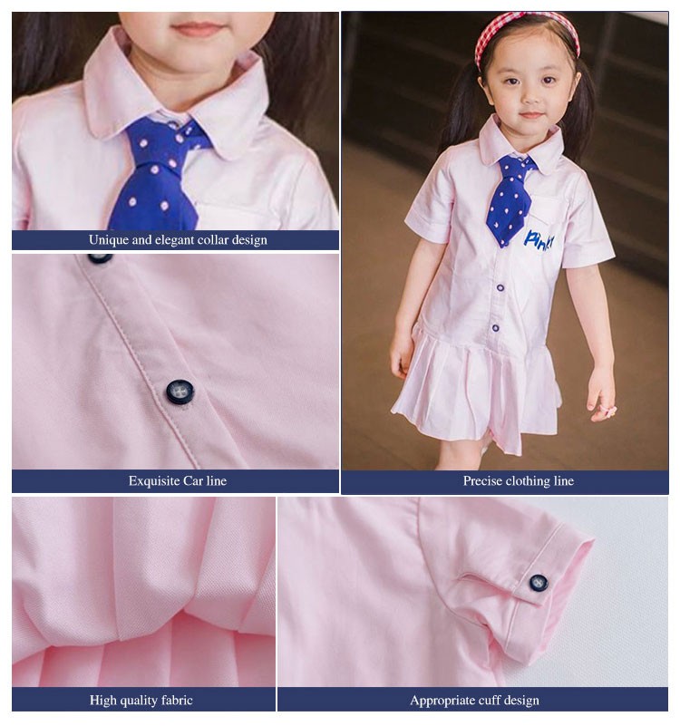 Vestidos rectos de color rosa sólido de manga corta para niñas pequeñas 100% algodón de diseño personalizado