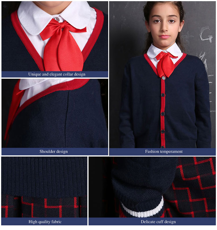 Diseño internacional hermoso de los suéteres de la rebeca del uniforme escolar del negro de la manga larga internacional de encargo