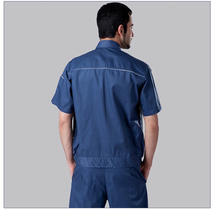 Conjunto de uniforme frontal con cremallera de manga corta para trabajador de fábrica al por mayor de diseño personalizado con bolsillo