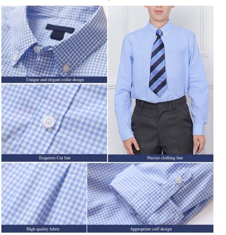 Camisa a cuadros de manga larga para niños, uniforme escolar de alta calidad con un solo pecho