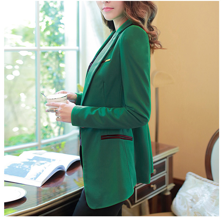 Chaqueta verde oscuro de un solo botón de manga larga con cuello en V para mujer de primavera de diseño personalizado con bolsillo