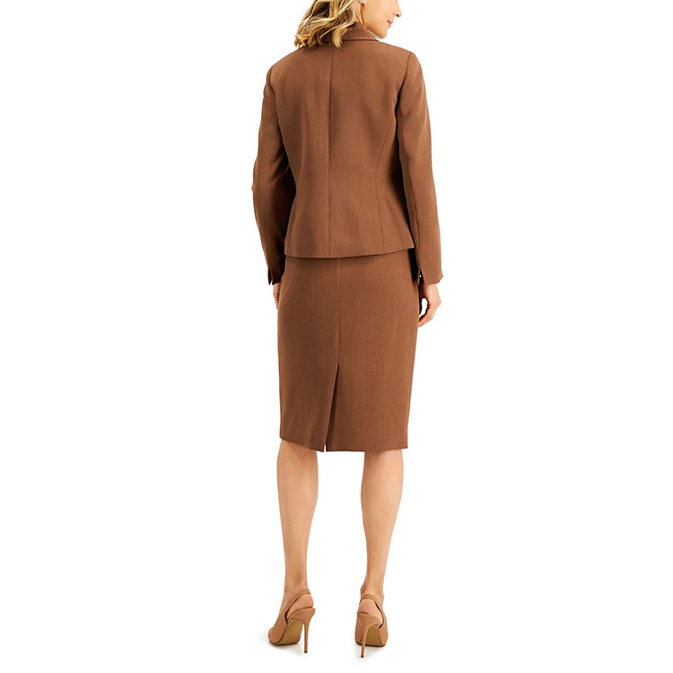 Traje de chaqueta de manga larga de mujer marrón de diseño elegante único personalizado y falda a medida