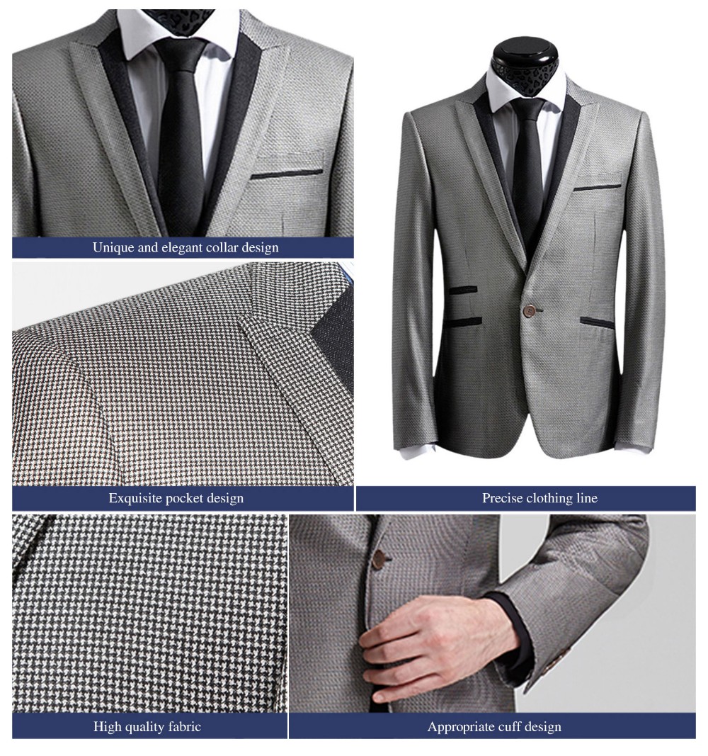 Traje de chaqueta gris para hombre de moda con un solo botón y cuello único de manga larga de diseño personalizado