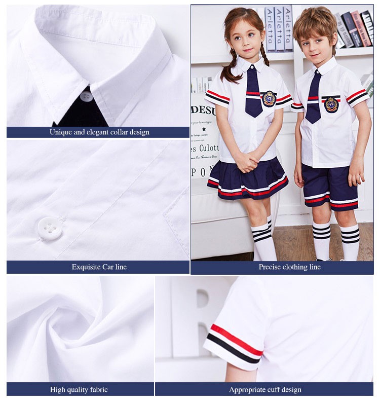 Cuello vuelto personalizado, manga tres cuartos, camisa blanca para niños y niñas, diseño de conjunto de uniforme primario