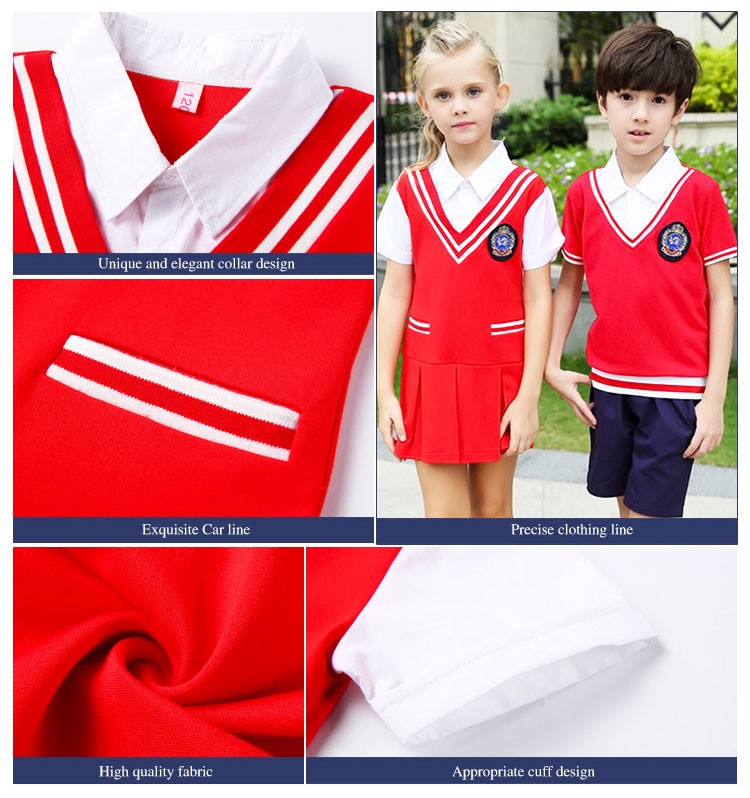 Traje de uniforme de manga corta para niños y niñas de jardín de infancia internacional de diseño personalizado de verano