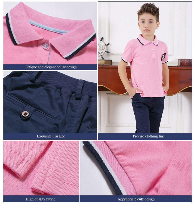 Diseño personalizado 100% algodón jardín de infantes uniforme de verano cómodo niños y niñas moda Rosa Polo traje