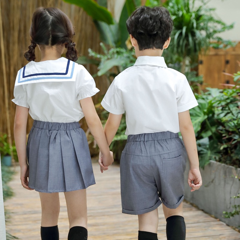 Conjunto de uniforme de combinación de colores de verano para niños y niñas de jardín de infantes de moda internacional para la escuela