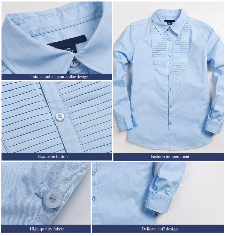 Camisas de uniforme escolar de un solo pecho de diseño personalizado Camisas de uniforme escolar blancas de manga larga
