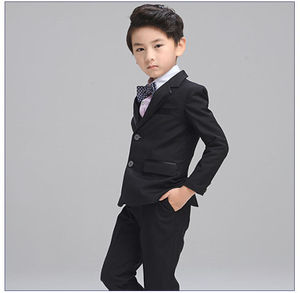Diseño personalizado de manga larga con cuello en V de un solo pecho Formal Boys Black Suits