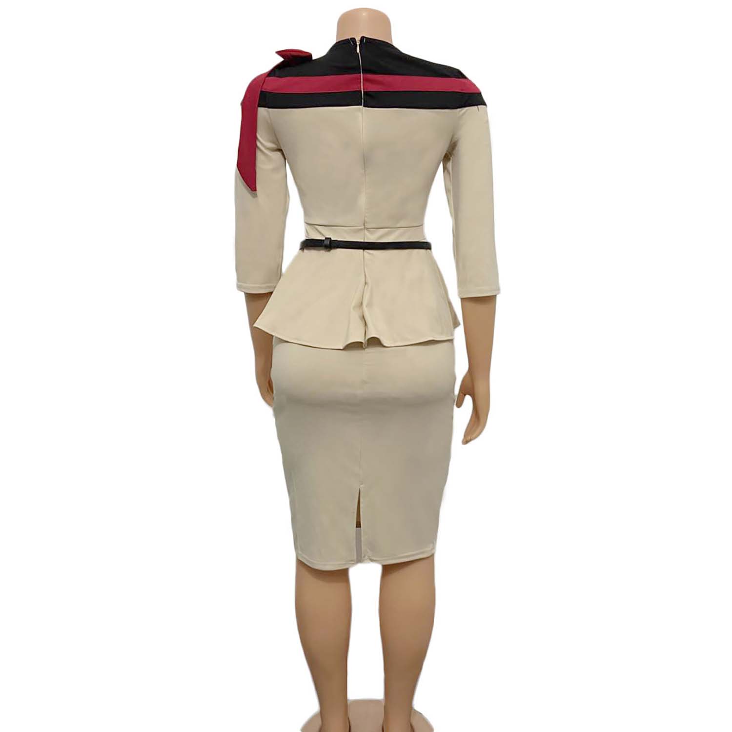 Diseño único personalizado de moda para mujer, fajas de media manga, blusas con lazo y falda hasta la rodilla