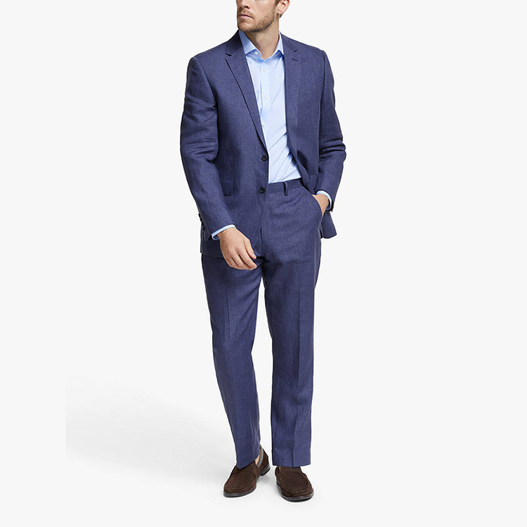 Traje de chaqueta azul con cuello en V de un solo pecho informal de oficina de diseño personalizado para hombres