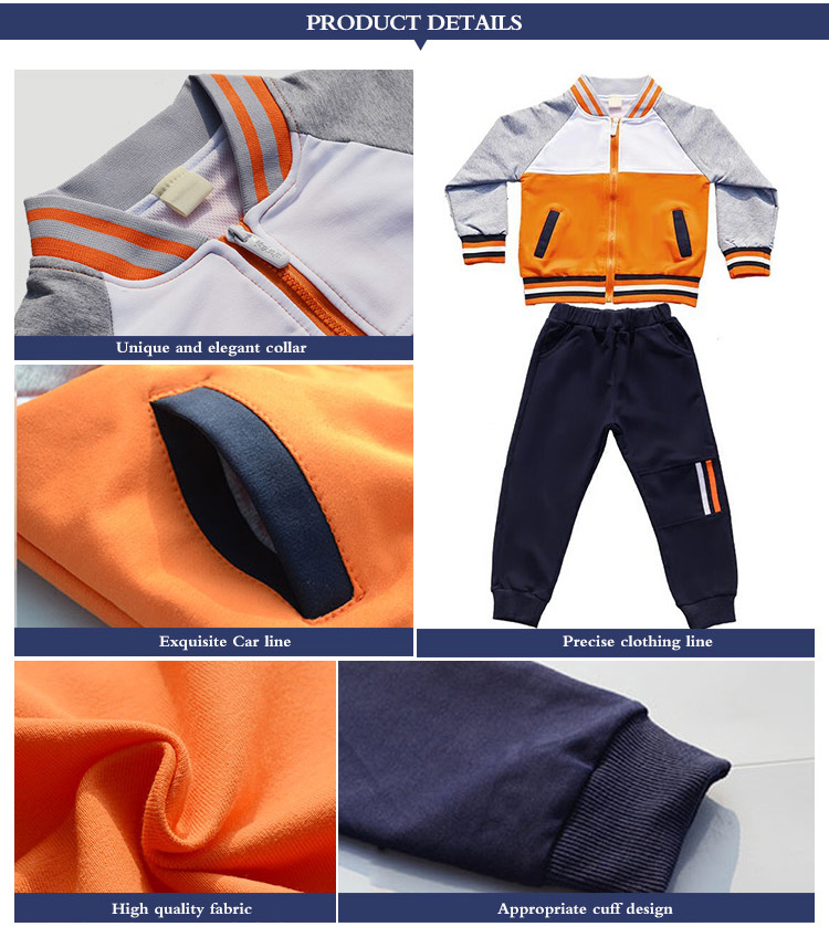 Diseño personalizado Combinación de colores de otoño Ropa deportiva para estudiantes Abrigo y pantalones delanteros con cremallera de manga larga