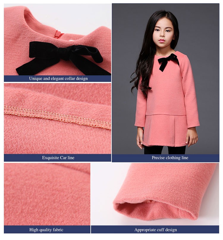 Diseño personalizado Diseño personalizado Niñas Color sólido Manga larga Cremallera Volver Vestidos rectos con lazo