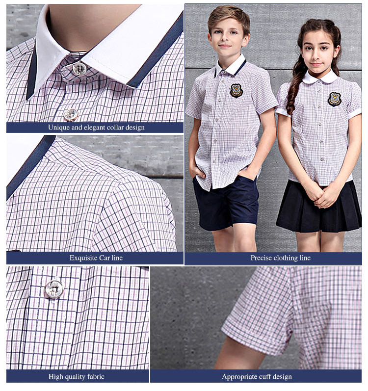 Conjunto de camisa de uniforme escolar de camisa a cuadros para niños de verano para escuela primaria y secundaria