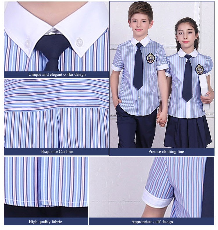 Camisa escolar de verano para niños y niñas, camisas de uniforme escolar a rayas de manga corta para niños