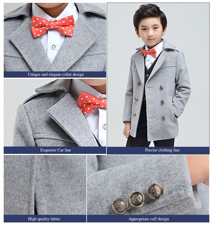 Traje de chaqueta largo para niños de color sólido con cuello en V cruzado de manga larga de diseño personalizado