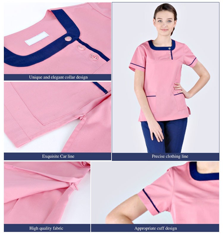 Uniforme de enfermera rosa para mujer, uniforme de enfermera de hospital médico con bolsillo