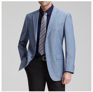 Traje tejido con cuello en V de un solo pecho azul para hombres de reunión formal de diseño personalizado