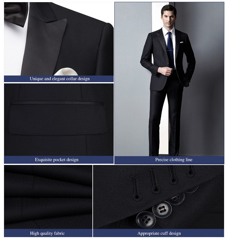 Conjunto de traje de chaqueta negra con cuello en V para fiesta de boda de diseño personalizado para hombre