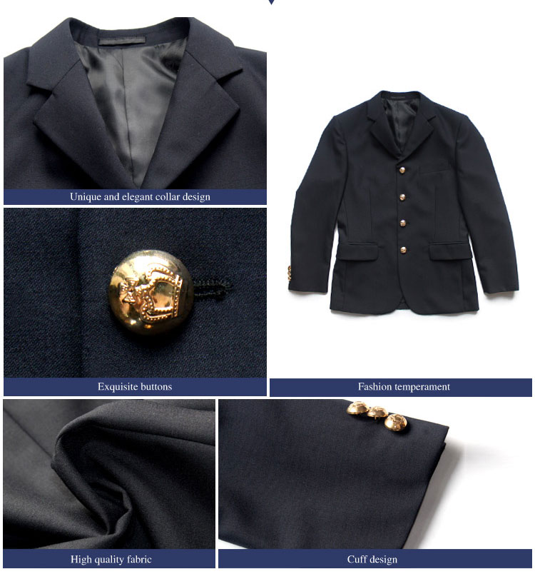 Chaqueta de uniforme escolar de una sola botonadura negra de invierno personalizada al por mayor 