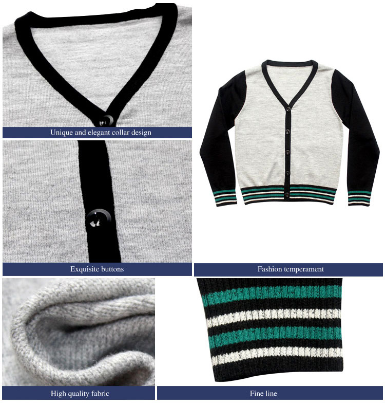 Comercio al por mayor de invierno personalizado Cardigan suéter uniformes uniforme escolar gris suéter