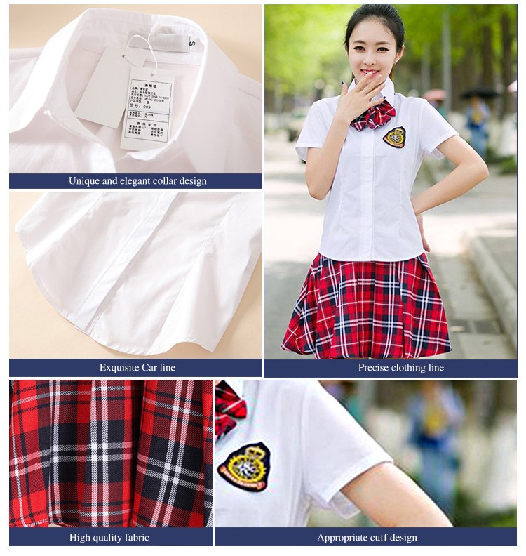Uniforme de manga corta para estudiantes de niñas de verano de diseño personalizado con pajarita