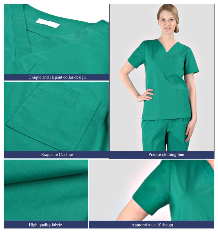 Uniforme de médico de enfermera de color verde oscuro de manga corta, bata quirúrgica, traje de exfoliante de enfermera, diseños de uniforme de Hospital