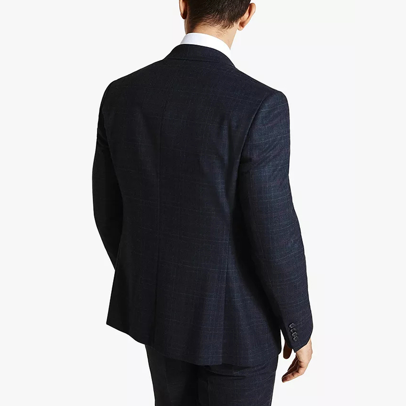 Trajes a cuadros negros con cuello en V de un solo pecho de negocios para hombre de reunión Formal de diseño personalizado
