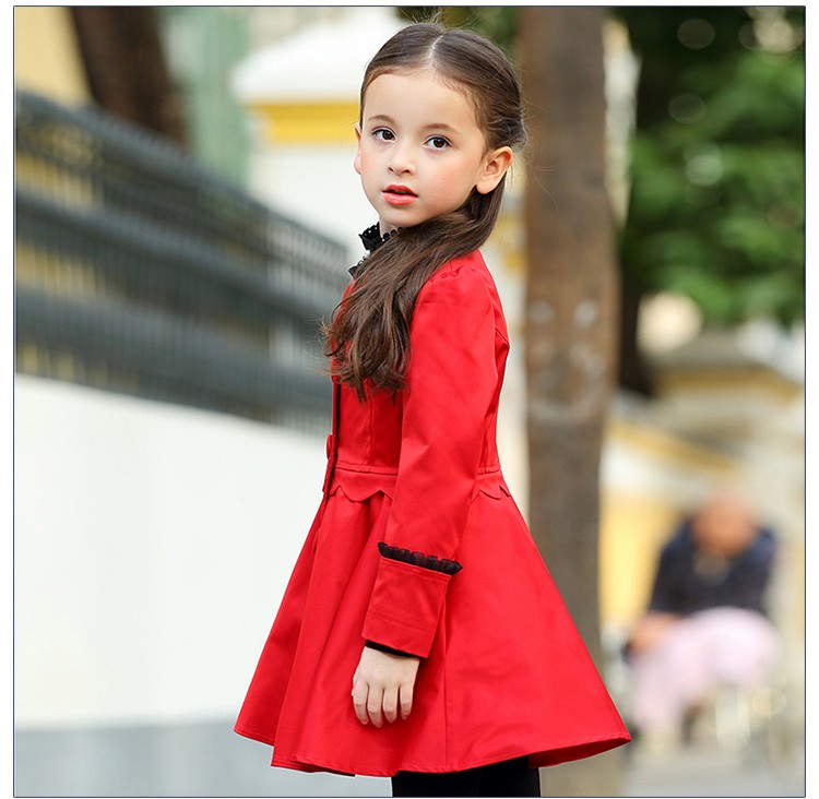 Vestido rojo de manga larga para niñas de encaje negro de un solo pecho de invierno de diseño personalizado