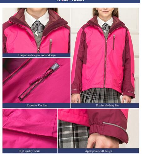 Diseño de abrigo de uniforme de escuela secundaria para niñas de chaqueta de plumón rosa de invierno