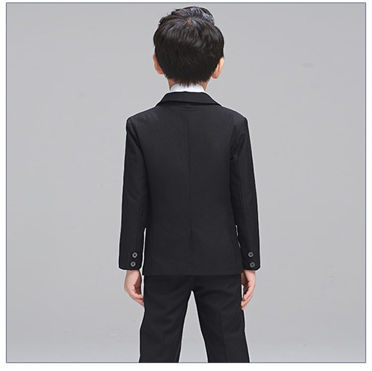 Diseño personalizado de manga larga con cuello en V de un solo pecho Formal Boys Black Suits