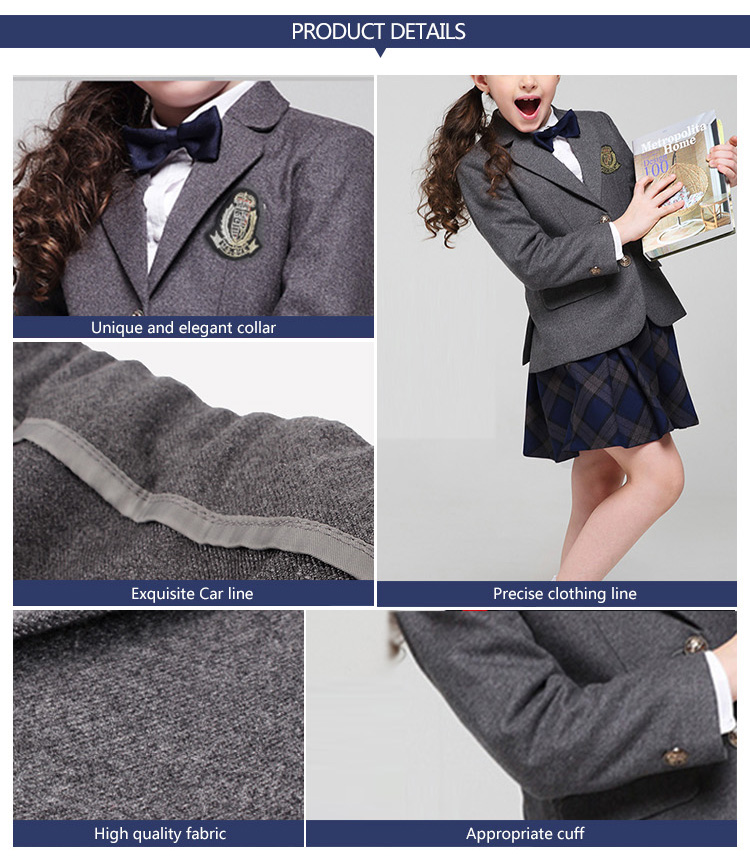 Conjunto de chaqueta de uniforme de manga larga para niños y niñas de escuela secundaria internacional de diseño personalizado