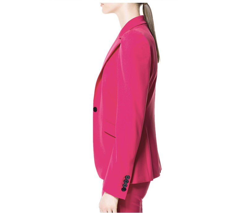 Traje y pantalones de chaqueta con cuello en V de manga larga para mujer de color rosa con un solo botón a la moda de diseño personalizado