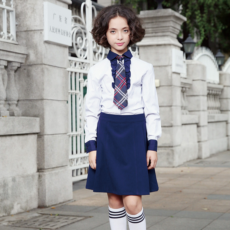 Nueva camisa de uniforme escolar azul marino Style100% Cotton para niña y niño
