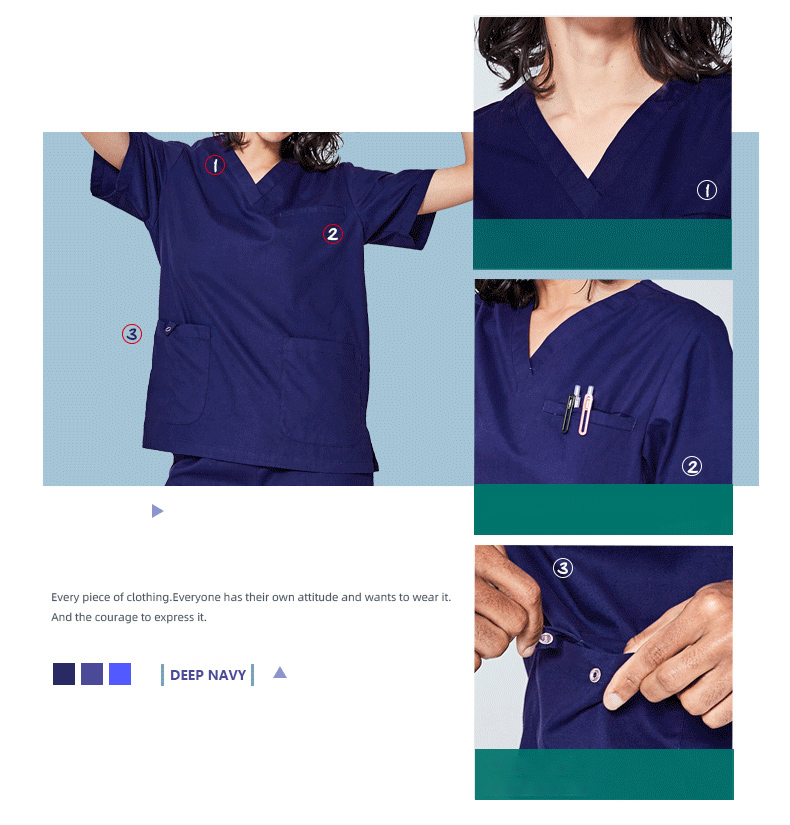 Uniforme de enfermera de hospital con cuello en V a la moda, conjunto de uniformes de enfermería de manga corta Unisex