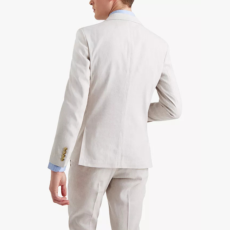 Diseño personalizado de tres piezas con cuello en V de un solo pecho traje de hombre de boda blanco