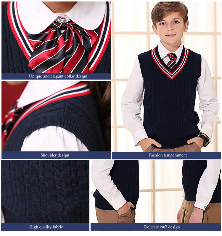 Uniforme escolar británico para niños y niñas, camisa y pantalones, suéter y chaleco escolar