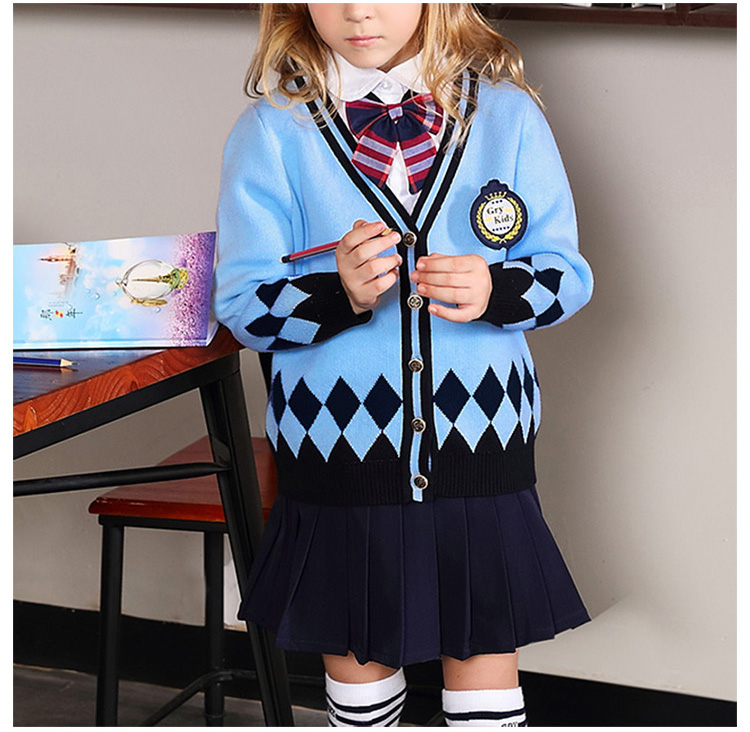 Traje de suéter de manga larga de un solo pecho uniforme de estudiante de primaria de moda de diseño personalizado