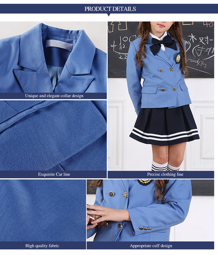Conjunto de chaqueta azul de un solo pecho de manga larga para escuela de estudiantes de diseño personalizado con bolsillo