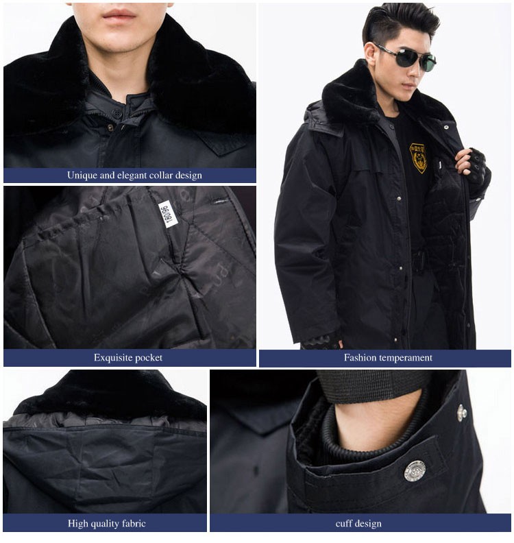 Cree las capas largas del uniforme de seguridad para hombre del invierno de las chaquetas de guardia seguras calientes para requisitos particulares