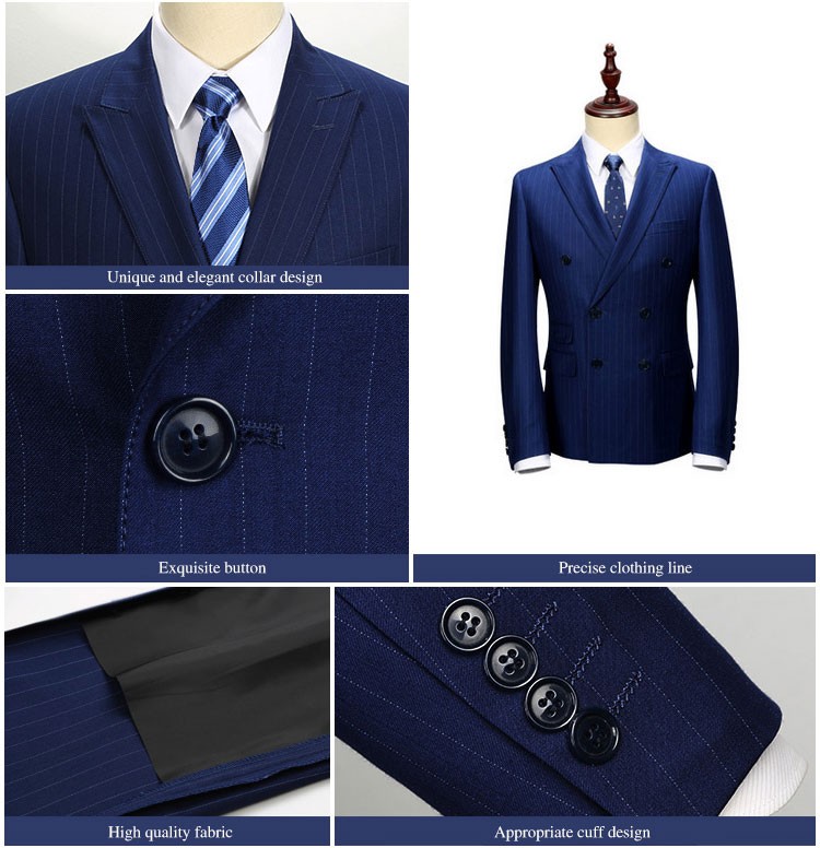 Diseño personalizado Regular Italia Azul oscuro con cuello en V Traje cruzado para hombre