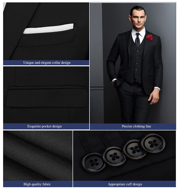 Diseño personalizado de tres piezas con cuello en V de un solo pecho traje de negocios formal para hombres