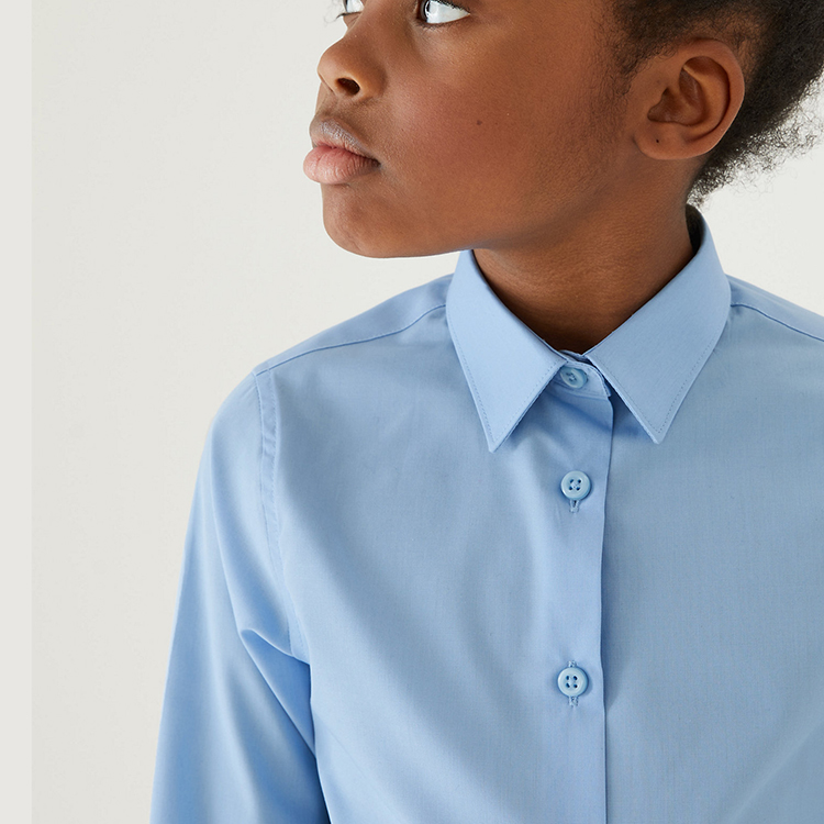 Camisa de niño de uniforme escolar de color azul sólido de manga larga con diseño personalizado