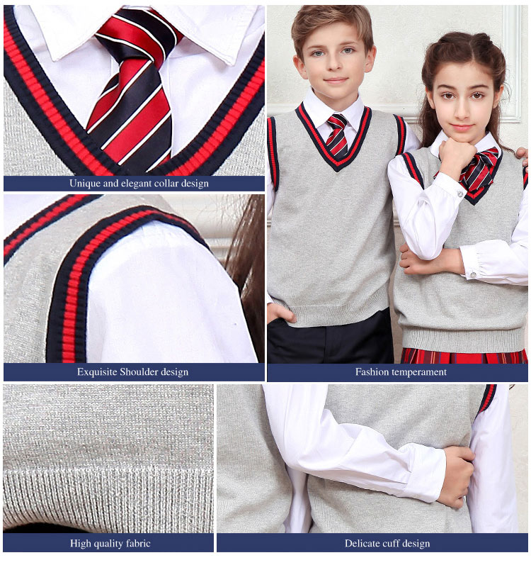 Modelos grises personalizados del suéter del suéter del suéter del chaleco de los muchachos del uniforme del estudiante de la escuela